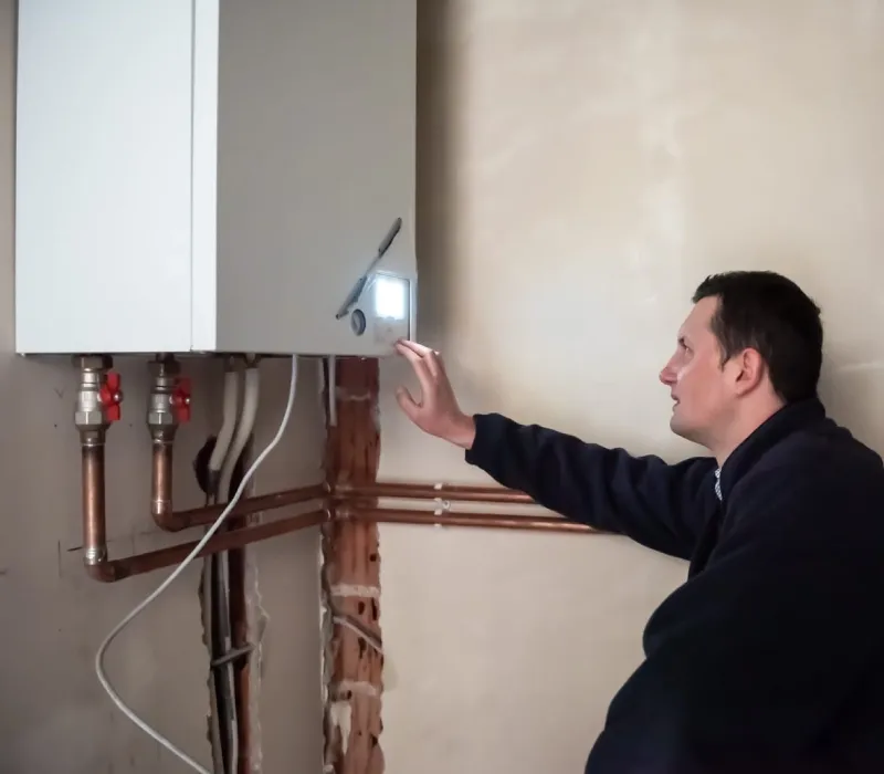 Heating engineer servicing a boiler