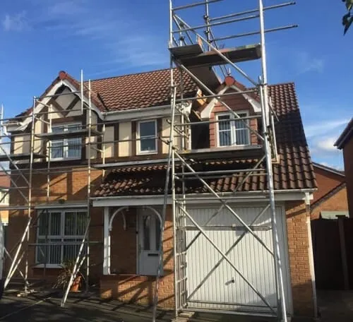 Scaffolding erected on a residential property